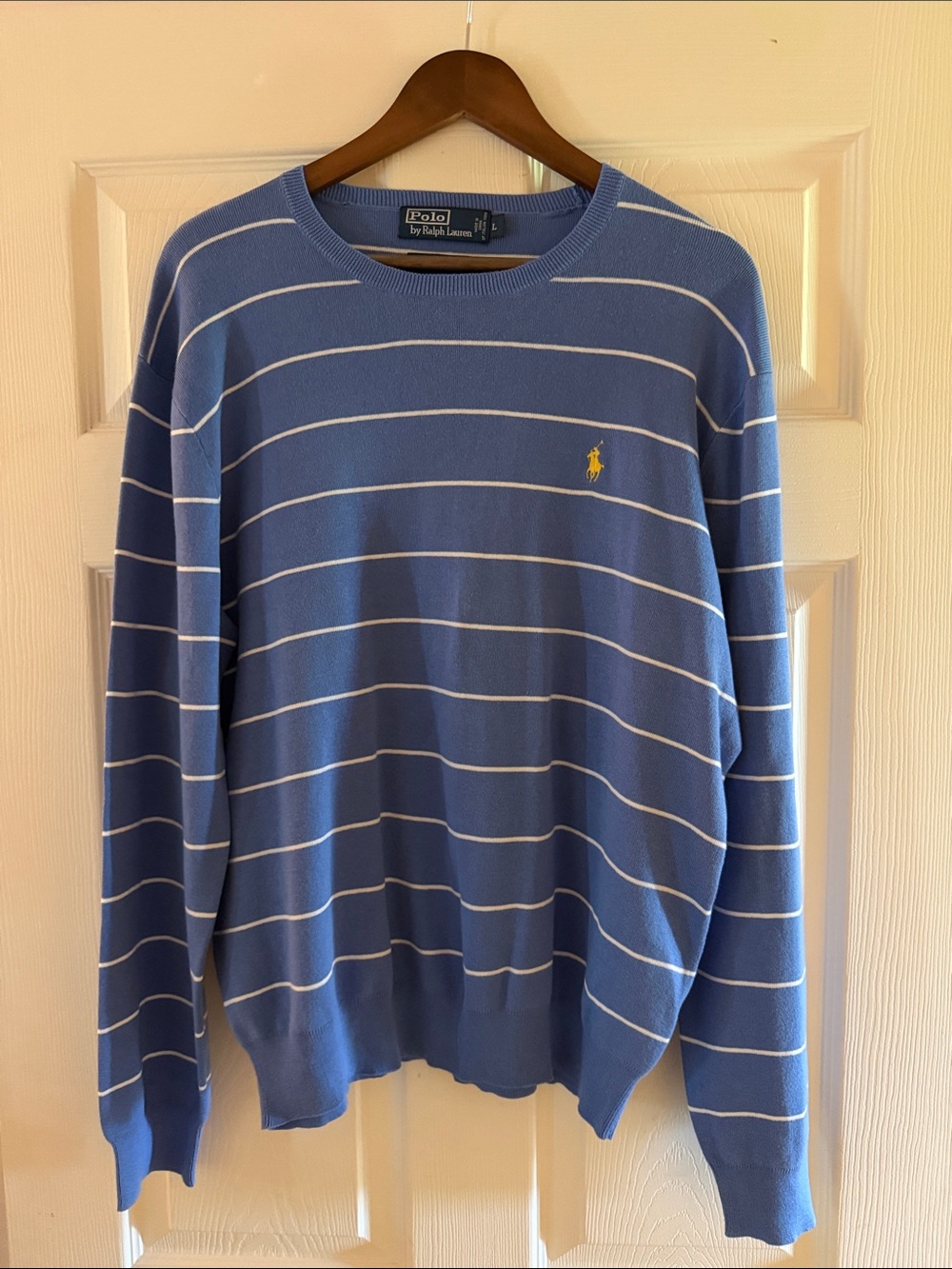 Polo by Ralph Lauren Light Blue Striped  100% Cotton Crewneck Sweater